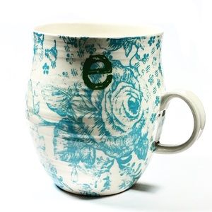 Anthropologie Bird Floral Initial E Coffee Cup